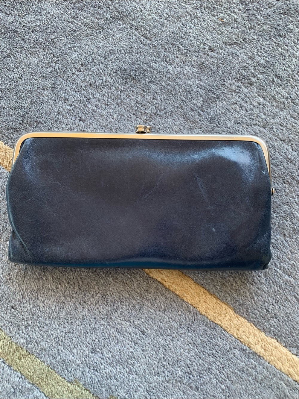 HOBO Navy Blue Leather Frame Clutch with Gold Trim